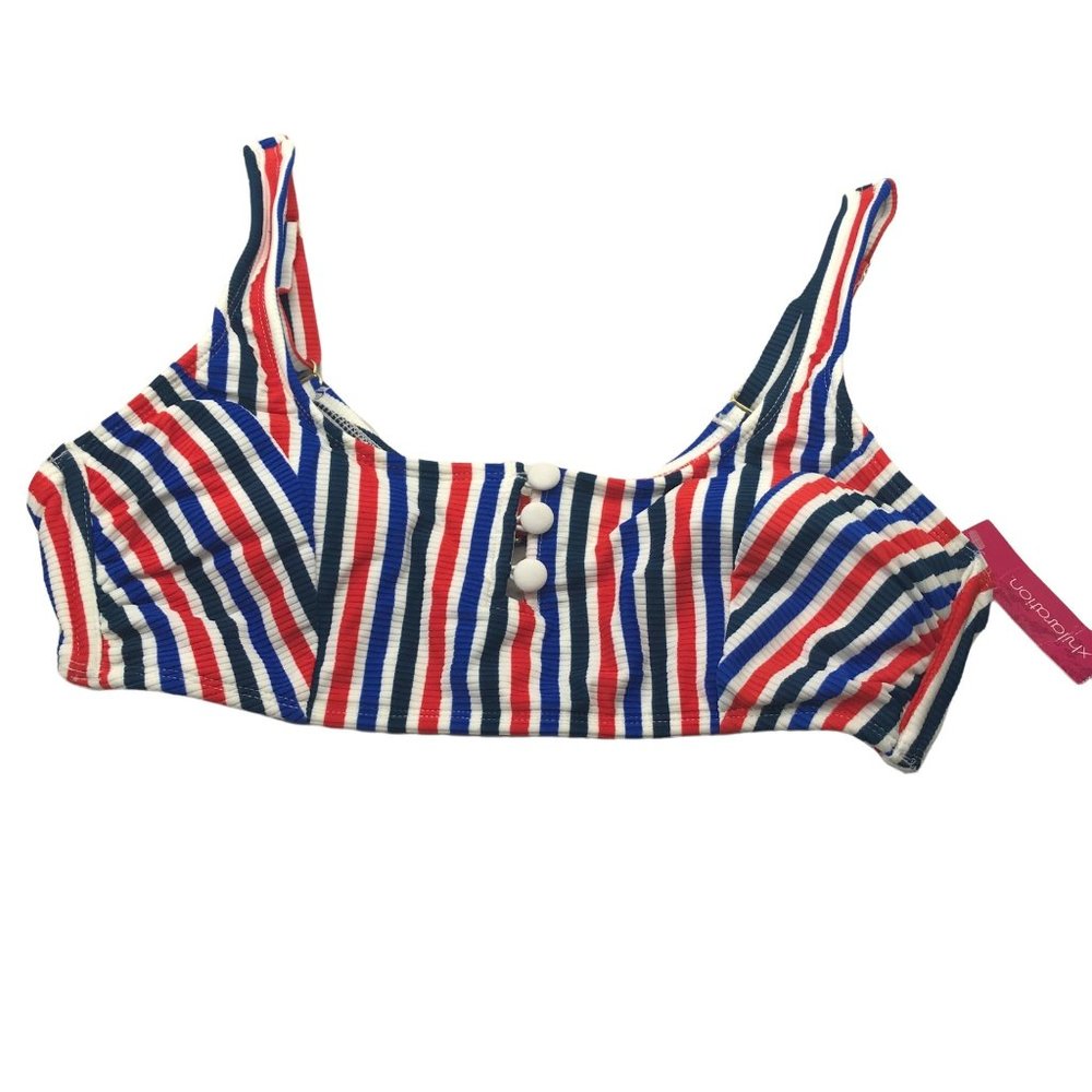 Xhilaration Junior's Size XL 12-14 Swim Top Red, White, Blue Stripe New